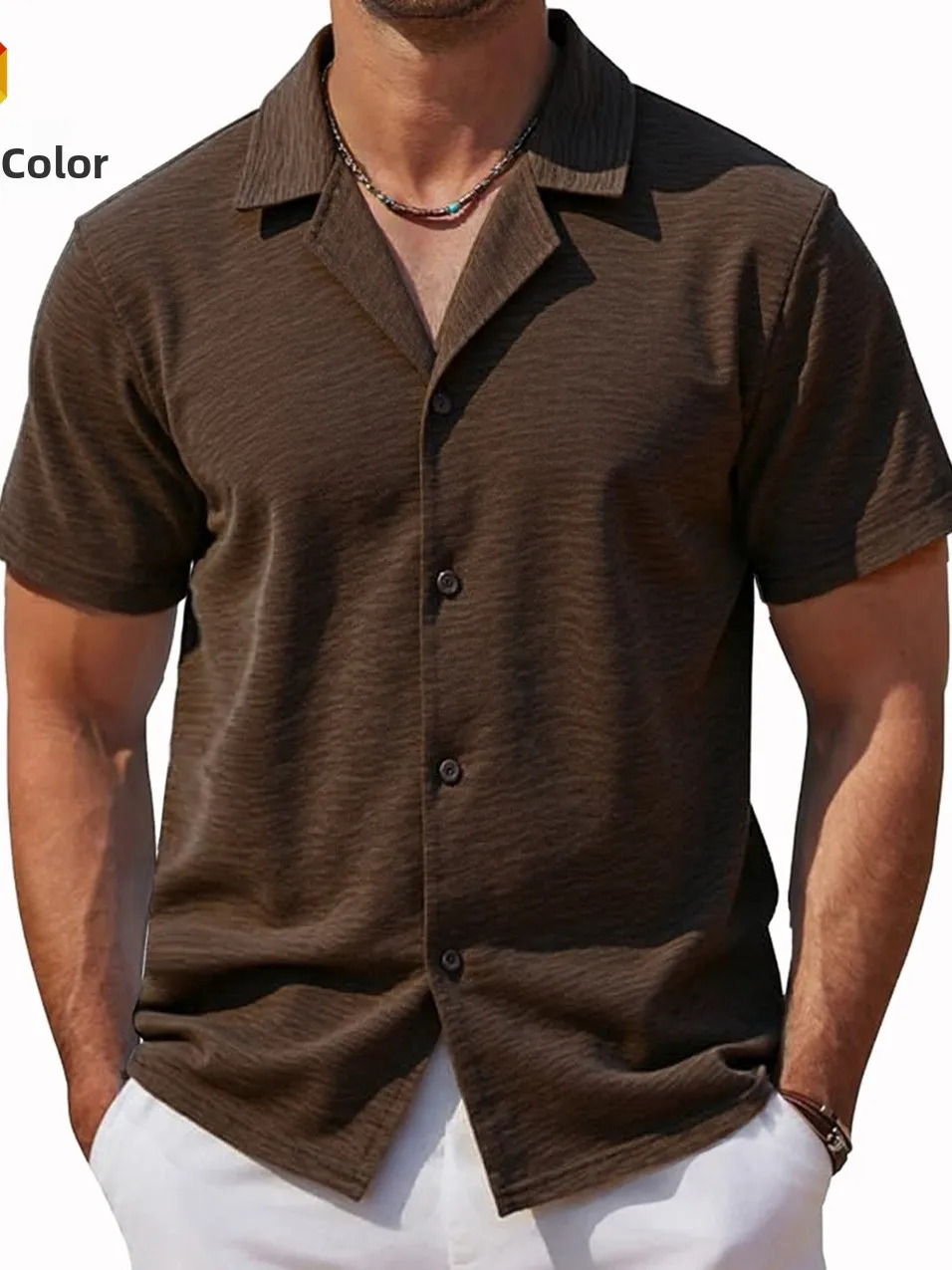 

American Sle Loose Men's ort Sve irt Summer Flip Collar irt Casual Polyester T-irt Comfortable Breathable