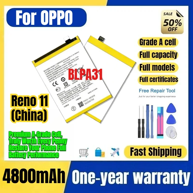 BLPA31 for OPPO Reno 11 (China) Phone Battery 0 Cycle High Quality Capacity Battery Replacement Bateria Grade A Cell with Tools