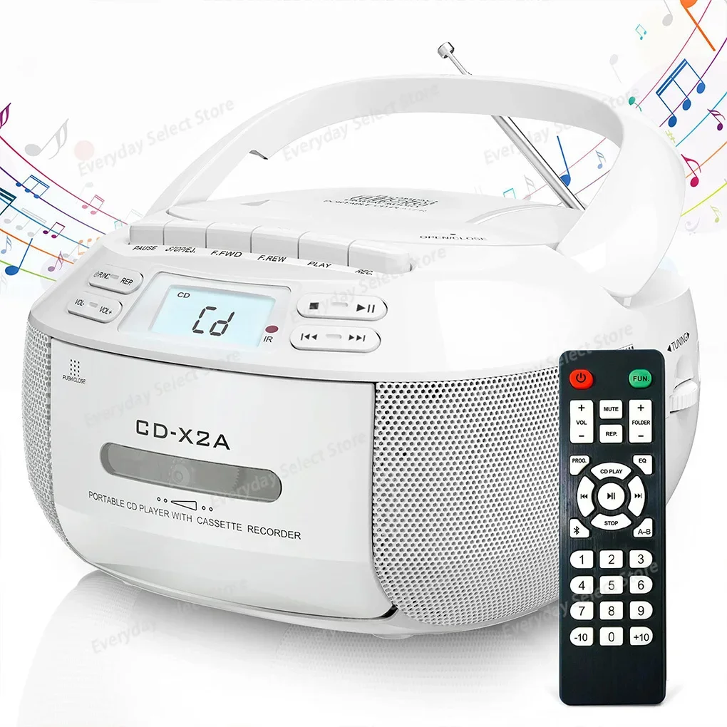 Portable Multifunctional Stereo Bluetooth CD Player, Cassette Tape Player Support USB, AM/FM Radio and Recording Function