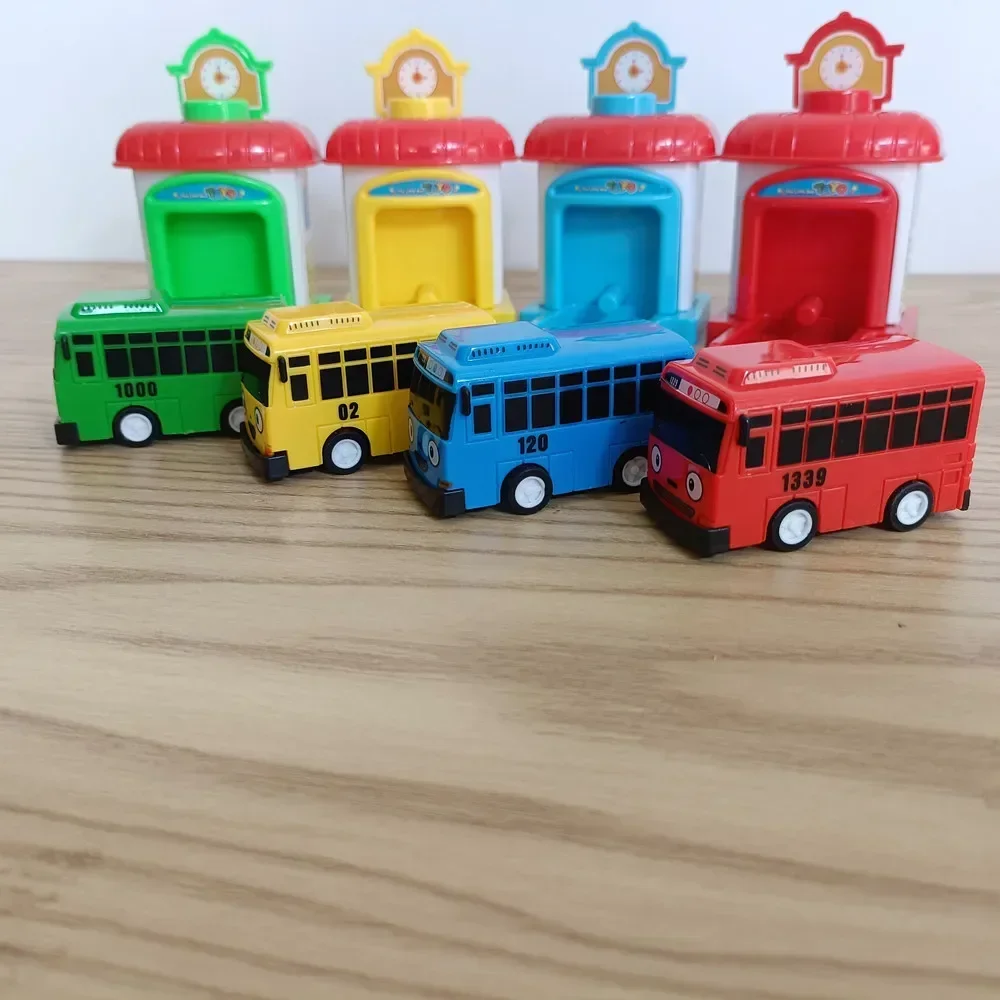 4 ชิ้น/เซ็ตเด็ก Miniature รถบัสเด็ก oyuncak โรงรถ tayo little รถบัสสถานี Ejection impact รถ catapult รถของเล่นของขวัญ