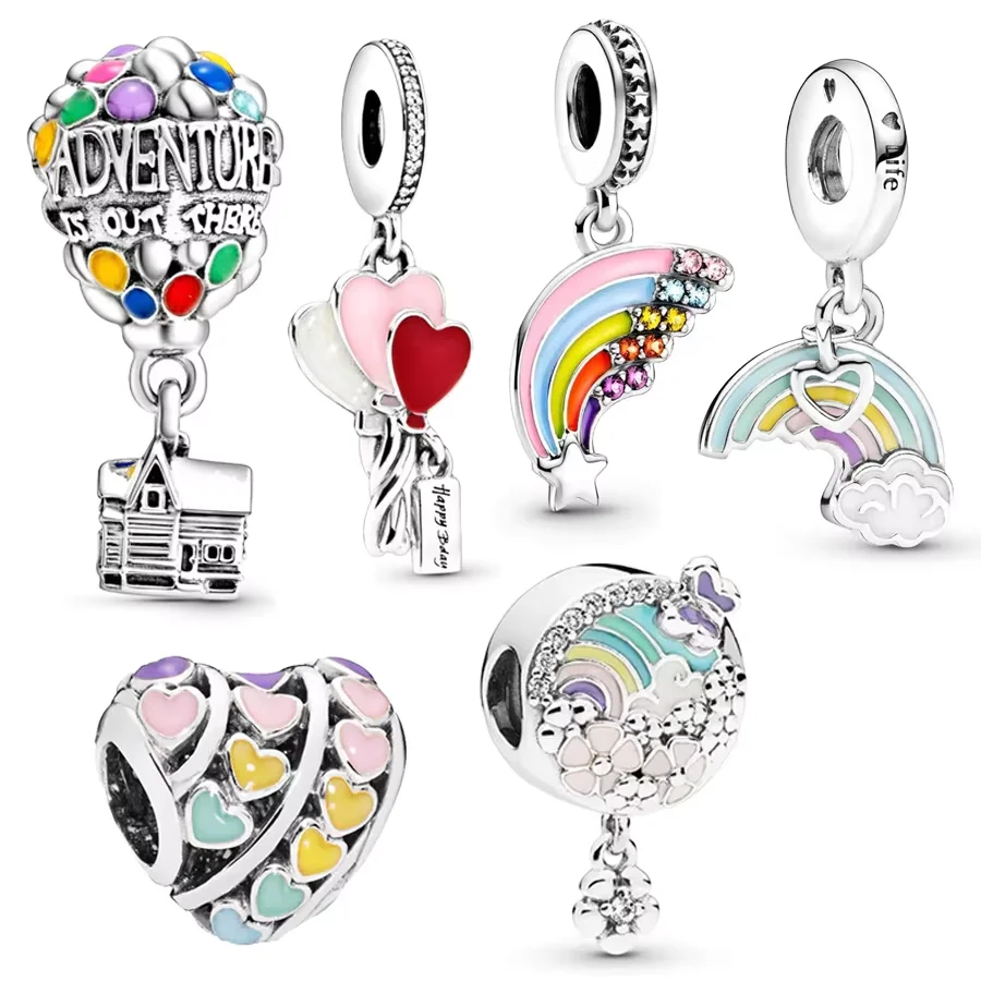 Hot Sale Balloons House & Colourful Rainbow Dangle Charm Jewelry Bead Fit Original 925 Sterling Silver Bracelet Necklace