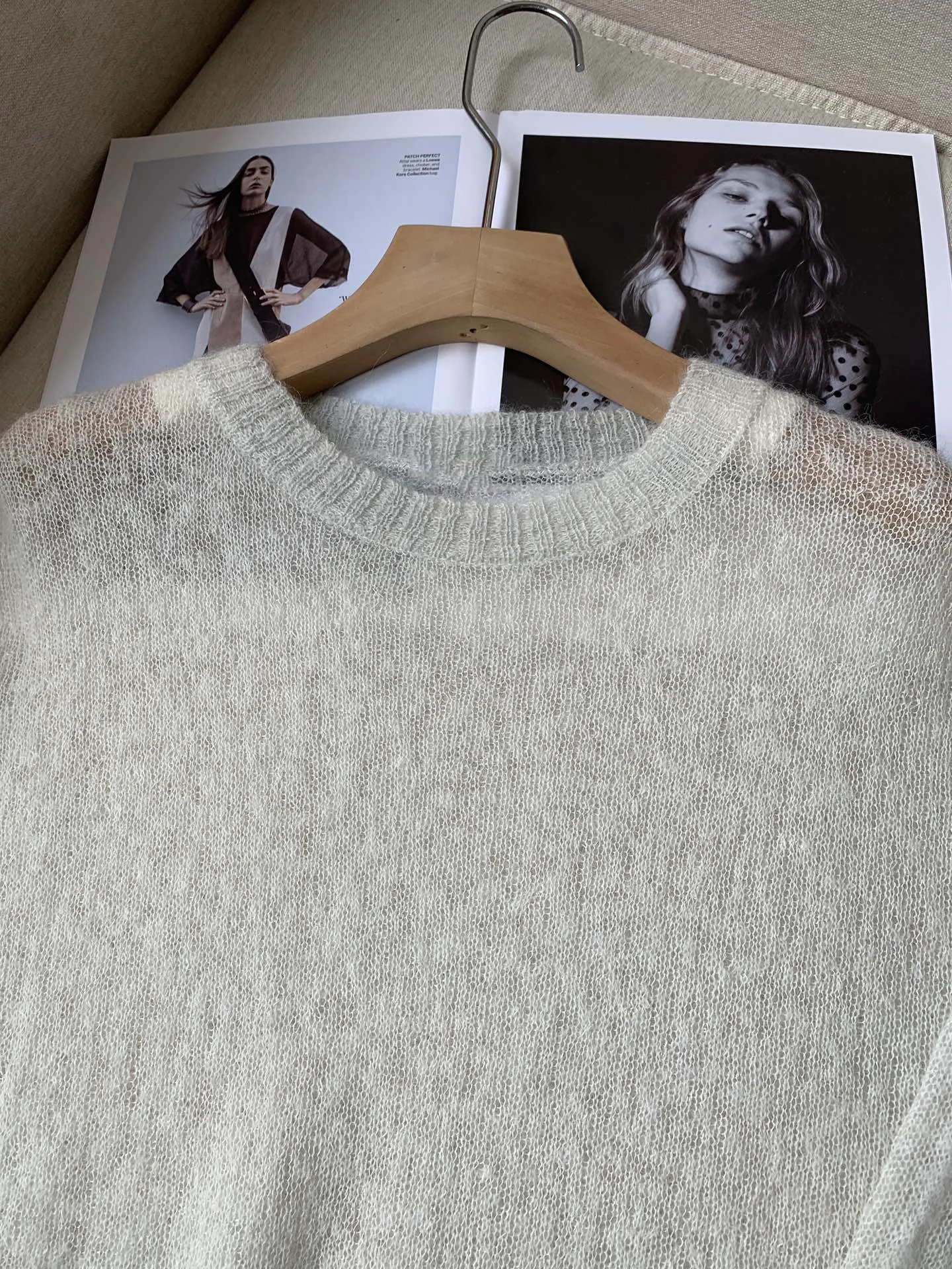 Spring And Summer New Mohair Round Neck Long Sleeve Knitted Tops For Women 2024