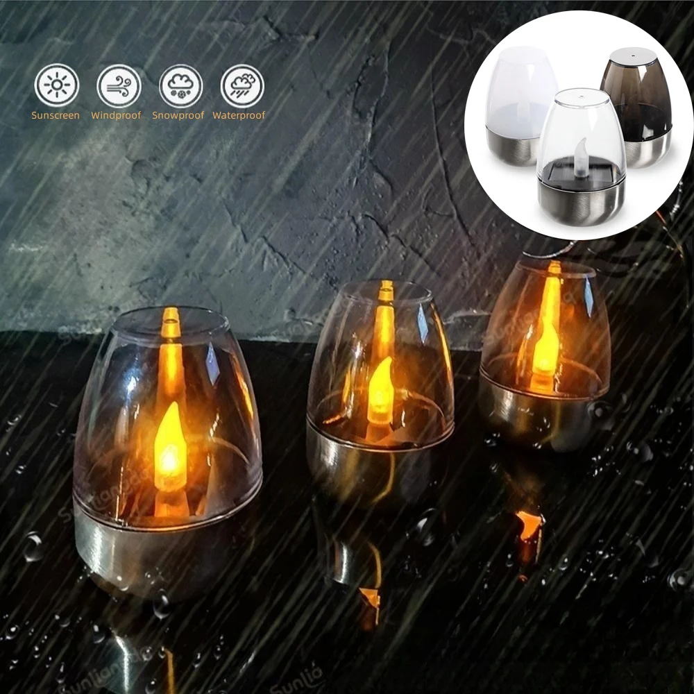 

Solar Lights Outdoor Patio Stainless Steel Flameless LED Candles Waterproof Tealight Solar Lamp Home Christmas Party Decoration