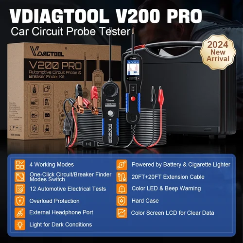 Imagen 2 del producto VDIAGTOOL V200PRO 12/24V sonda de potencia automotriz 40FT/12M Cable probador de circuito de coche con relé/herramientas de buscador de disyuntor de prueba de fusibles