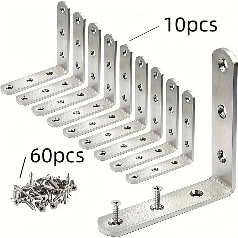 10 Sets Heavy-Duty L-Shaped Right Angle Brackets,90° Pre-Drilled Corner Braces For Furniture Shelves