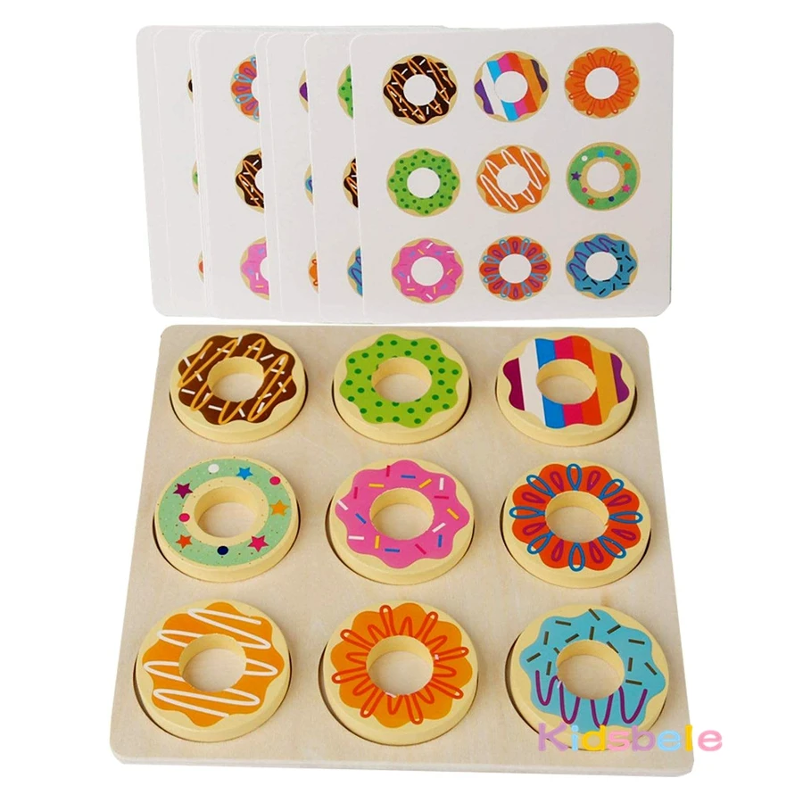 Montessori Wooden Donut Color Cognitive Game Doughnut Paired Sensory Toy Toddler Preschool Early Learning Party Interactive Toy