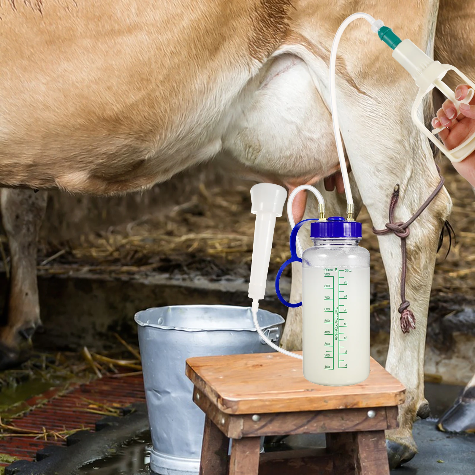 

Manual Milking Machine 2kg Single Teat for Cows Sheep Plastic Suction Kit Pump Reusable Farm Supply Cow Accessories Food Grade