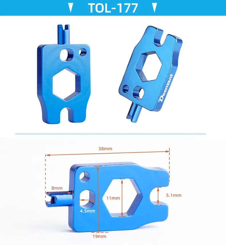Fahrradventilwerkzeug Schrader Presta Kernschlüssel A/V Nipper Spanner F/V Extender Überholung Installation Service Eloxiertes Alaun. Legierung – Detail 2