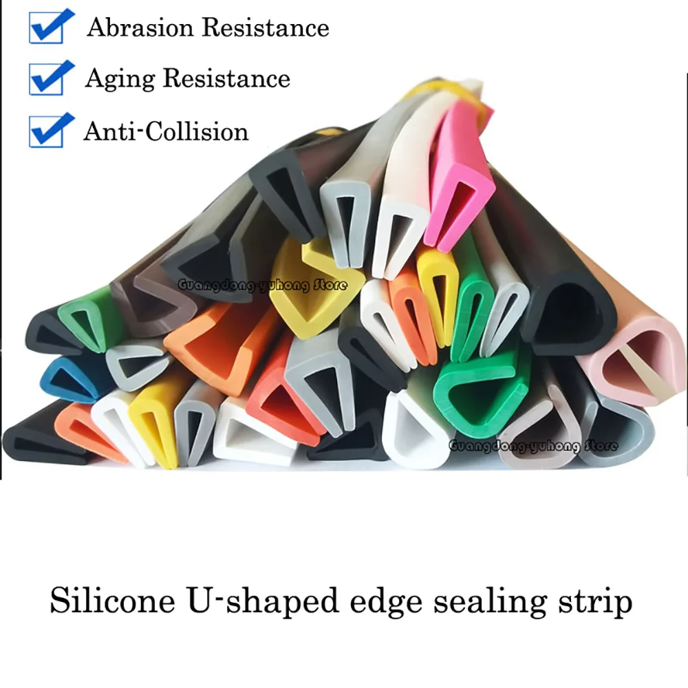 U‑Shape Silicone Edge Trim Seal Strip Black Red Grey Translucent Anti‑Collision Edge Guard for Shower Door Automotive Decoration