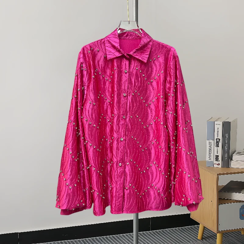Black,Korean,Style,Loose,Blouse,Fashion,Sexy,Cardigan,Button,Shiny,Diamonds,Women,Shirt,Flare Sleeve,Casual,Tops,New,4121807
