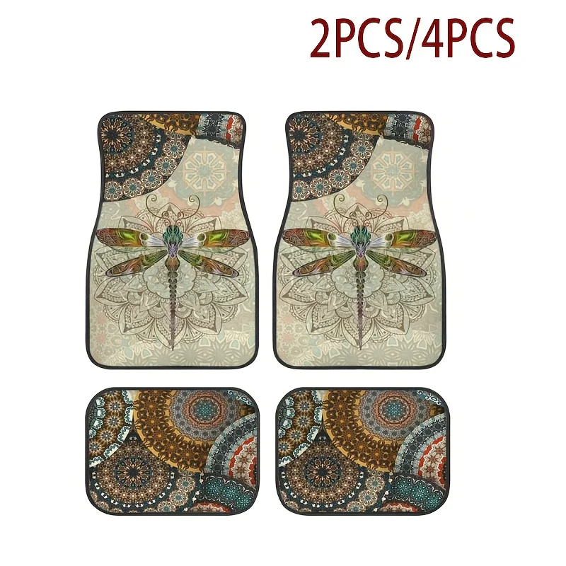 2pcs/4pcs Car Floor Mats With Bohemian Mandala Pattern, Printed Carpet, All-weather Front And Rear Seat Universal Car Floor Mats