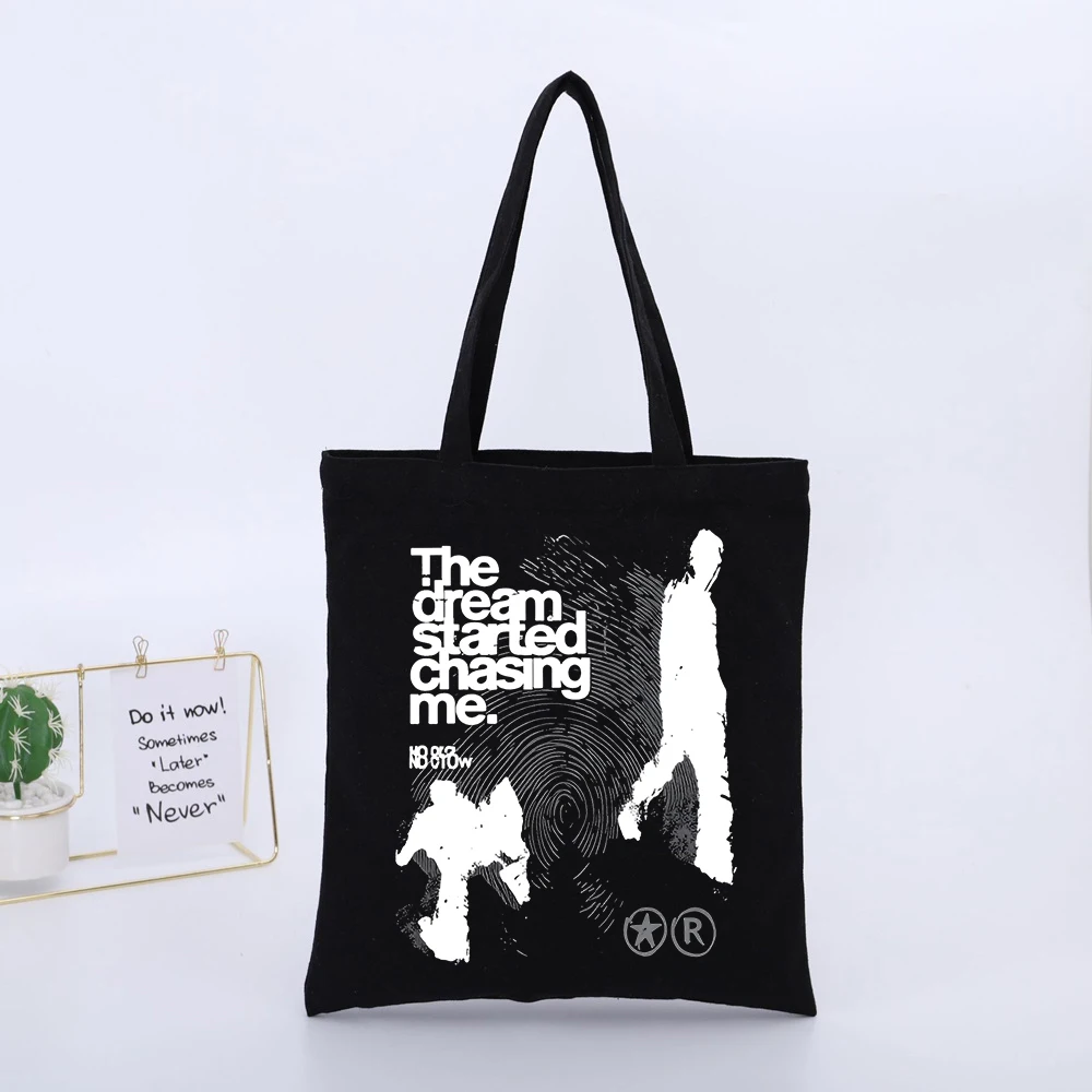 Abstract Silhouette Canvas Tote Bag with Typography Print, Urban Style for Daily Shopping