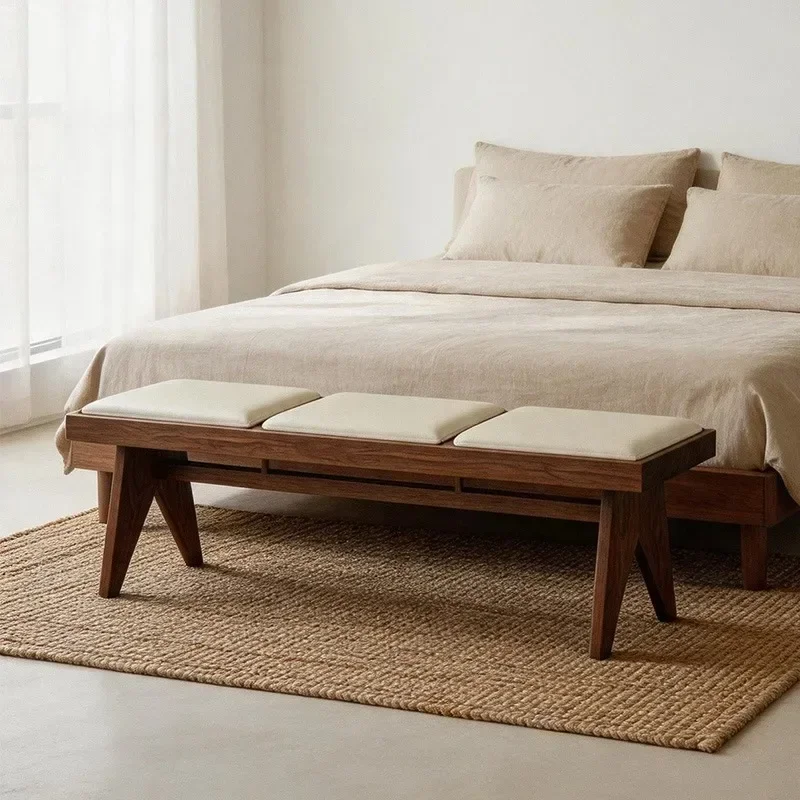 Medieval Style Bedside Stool Bedroom Master Bedroom Solid Wood Bench Home Living Room Ash Wood Bench Retro Style