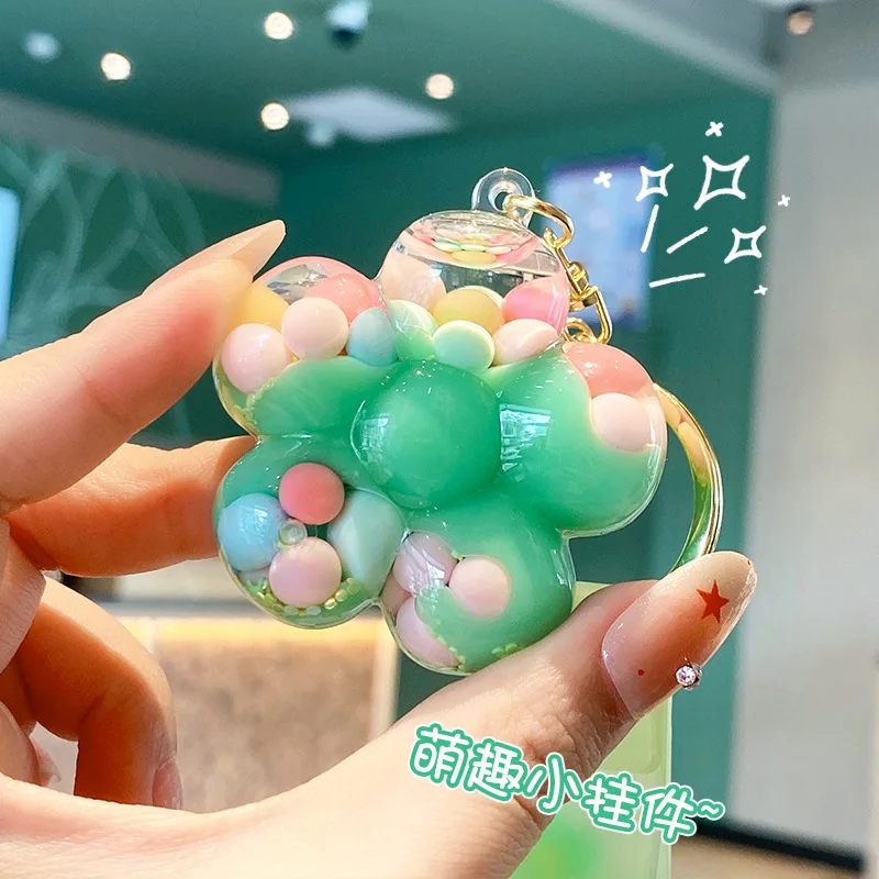 Liquid Acrylic Flowers Keychain Colorful Jelly Beans Keyring Bag Charm Pendant Decor Gift