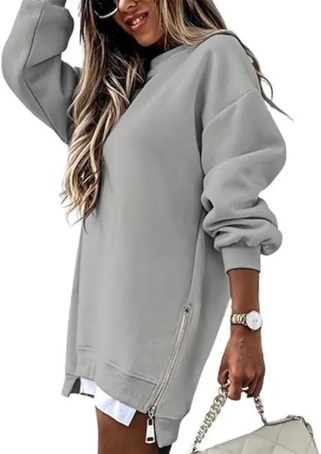 Style Pullover Hoodie Regular Fit Commute Style with Round Neck Asymmetrical No Hood Standard Length Single Women Sweatshirt