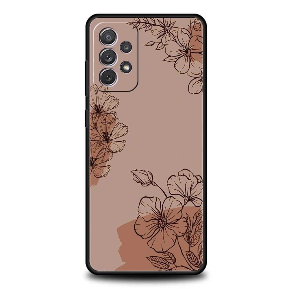 Line Art Sketch Flower Silicone Case For Samsung Galaxy A32 A52 A13 A22 A72 A51 A71 A41 A11 A31 A21S 5G Luxury Phone Cover Shell