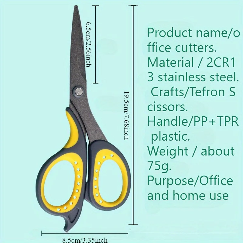 1 Pair Stainless Steel Scissors with Teflon Coating Anti-Stick Handle Rust-Resistant for Crafts And Box Opening
