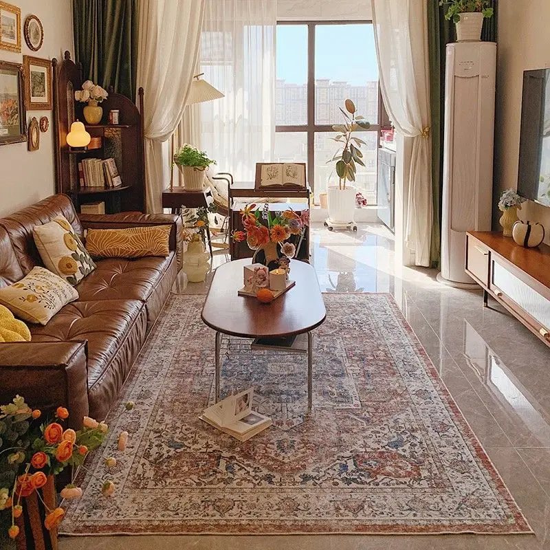2026 New Retro Turkish Persian Carpet | American & French Style | Luxury Living Room Coffee Table Rug | Glue-Free Bedroom Mat.