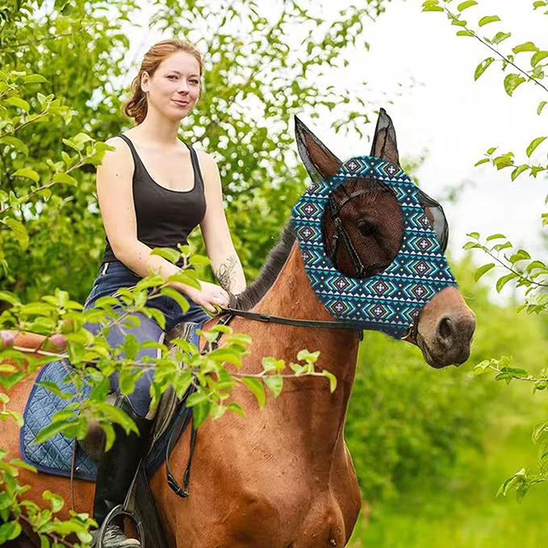 Máscara facial de caballo antimoscas, malla de punto elástica transpirable, antimosquitos, equipo ecuestre para montar a caballo, 1 unidad