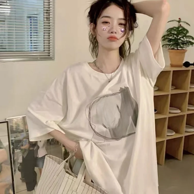 

Свободная хлопковая футболка ort Sve, женская весна-лето, модная корейская футболка, круглый, повседневный топ, уличный, модный