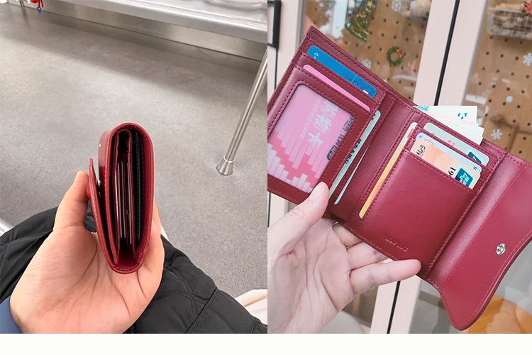 Toutou Red New Cowhide Wallet, ein leichter, kompakter roter Karten- und Münzbeutel, kleiner Damen-Geldbeutel, Kartenhalter, Caibu-Kartenetui – Detail 31