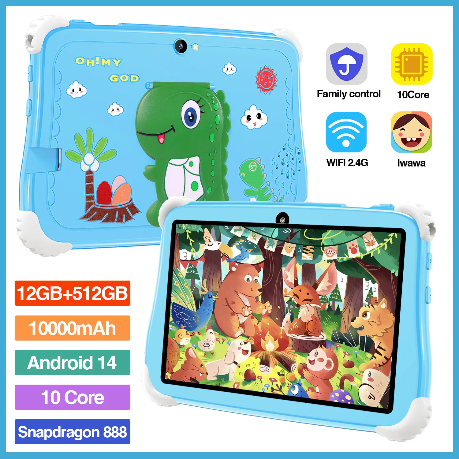 

Global Model Kids Android Tablet 10.1inch 12GB RAM 512GB ROM Bluetooth 5G WiFi Shockproof Case Children's Toy Gift Birthday Gift