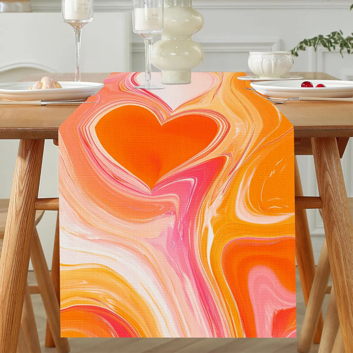 1 Piece of Orange Heart-Shaped Valentine's Day Table Runner,