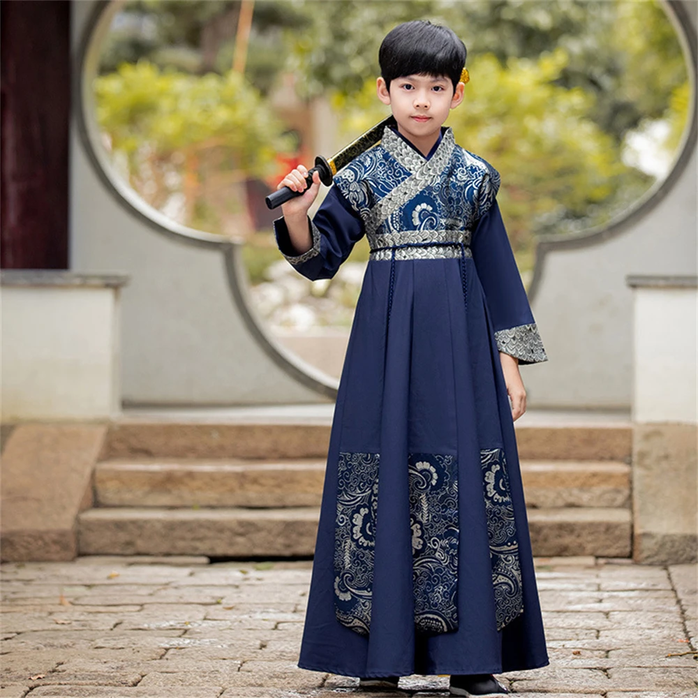 Boys' Chinese Traditional Improved Hanfu Ancient Costume Set Brocade Satin Surface Spring Tang Suit Cosplay Printed Outfit New