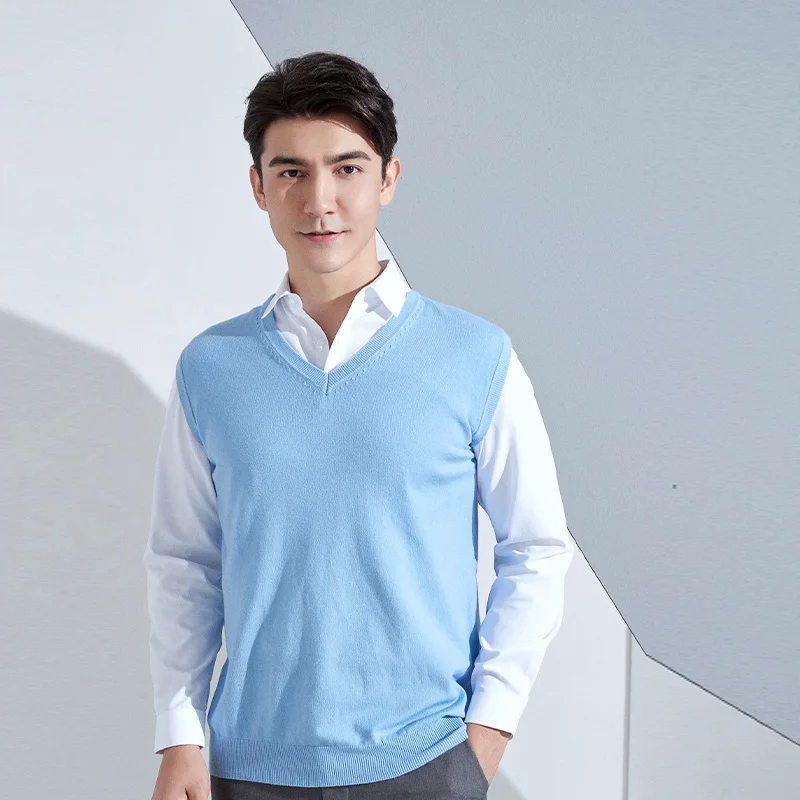 YSC-Chaleco de mezcla de lana de Cachemira de punto para hombre, cuello en V, estilo suelto, color sólido, alta calidad, suave, mantiene el calor,