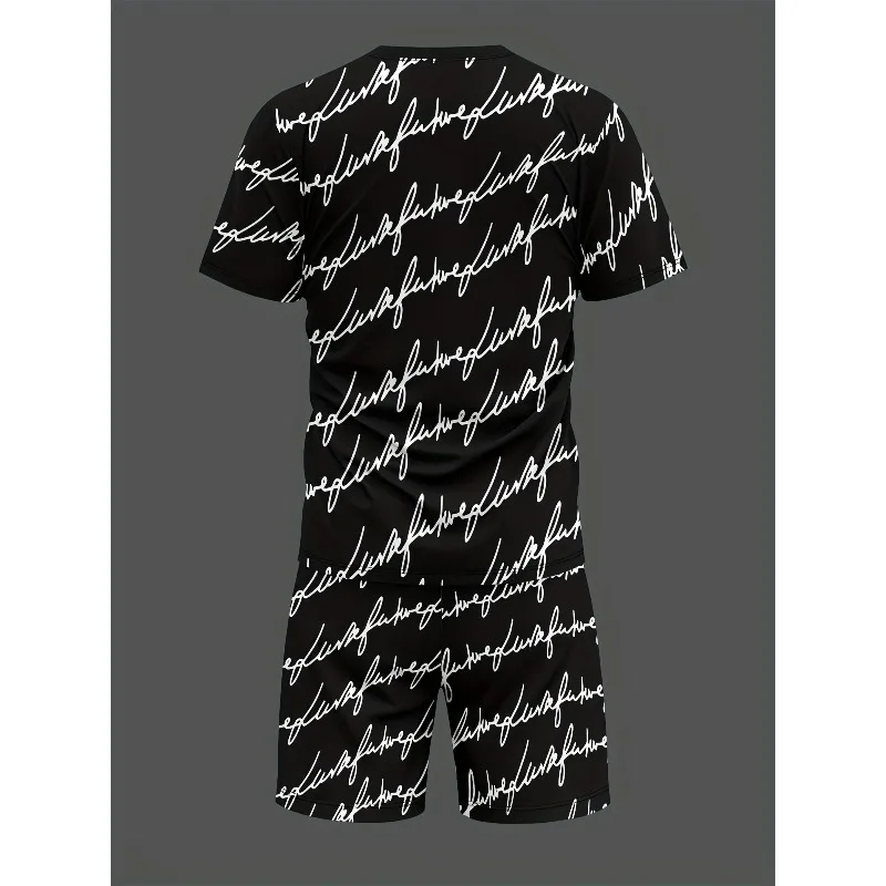 2025 Men's Summer 3D Printed Short Sleeved T-shirt Shorts Set Casual Sports Breathable Outdoor Casual Daily Street Wear