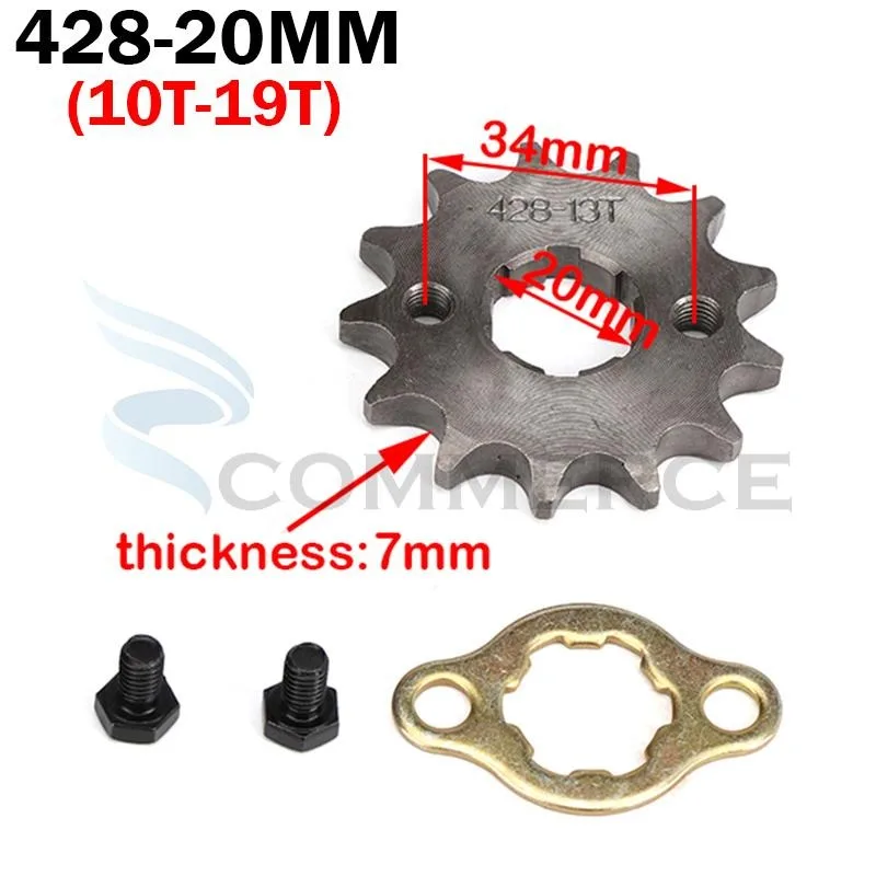 Front Engine Sprocket Chain Sprocket With Retainer Plate Locker 428# 20mm 10T-19T for ATV Quad Go Kart Motorcycle Buggy Scooter