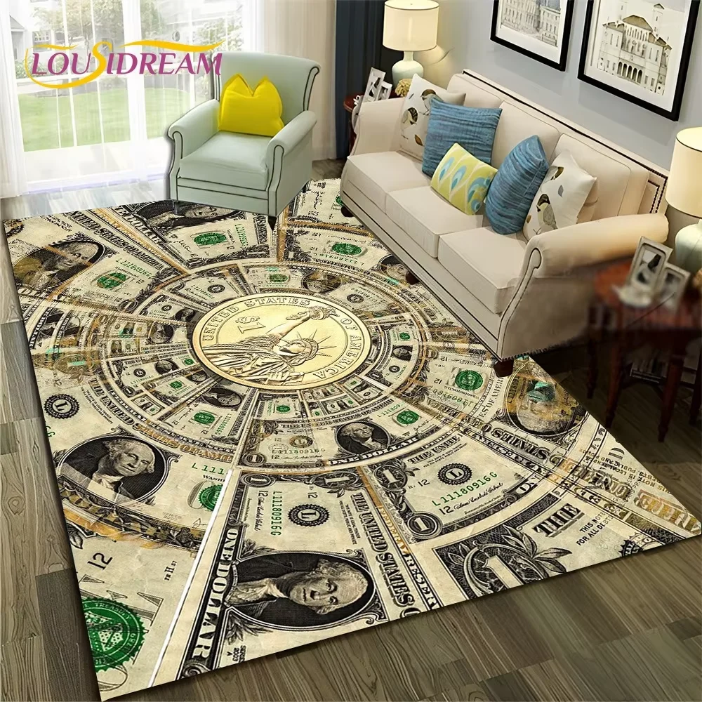 Funny 3D Dollar Bill Vortex Optical Illusion Print Anti Slip Large Floor Rug Soft Living Room Indoor Mat Money Home Decor Carpet