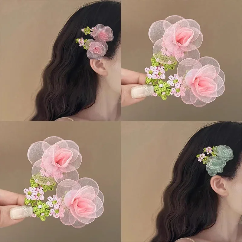 2025 جديد! مشابك جانبية لمحاكاة الكاميليا - دبابيس شعر على شكل زهرة جوية للشعر المكسور والانفجارات للسيدات
