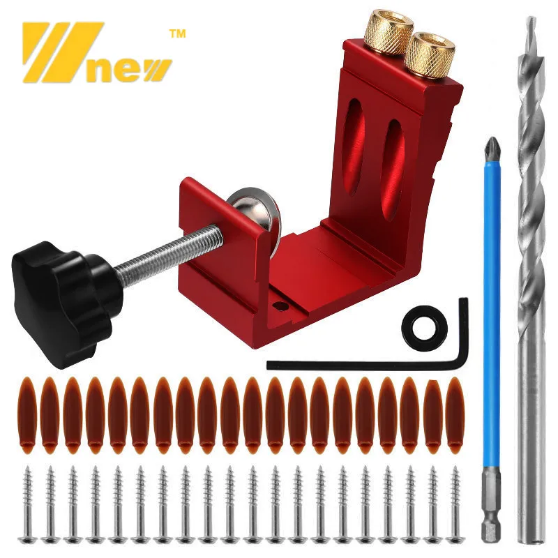47Pcs Pocket Hole Jig Kit 15 Degree Angled Drill Guide Woodworking Oblique Hole Locator For Cabinet Furniture Carpentry DIY Tool