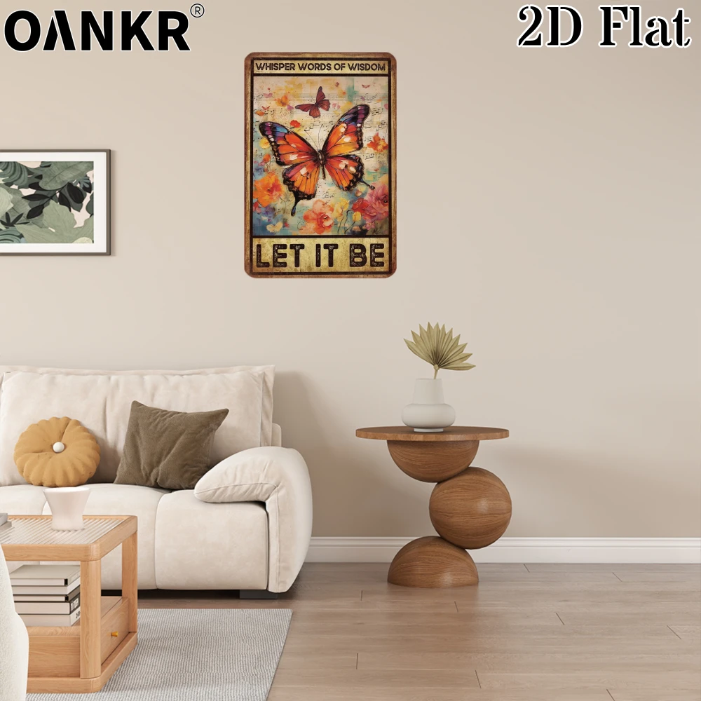Vintage Children's Room Sweet Decor Poster Metal Tin Sign, Butterfly Let It Be Wall Posters Metal Signs for Bedroom Home Deco