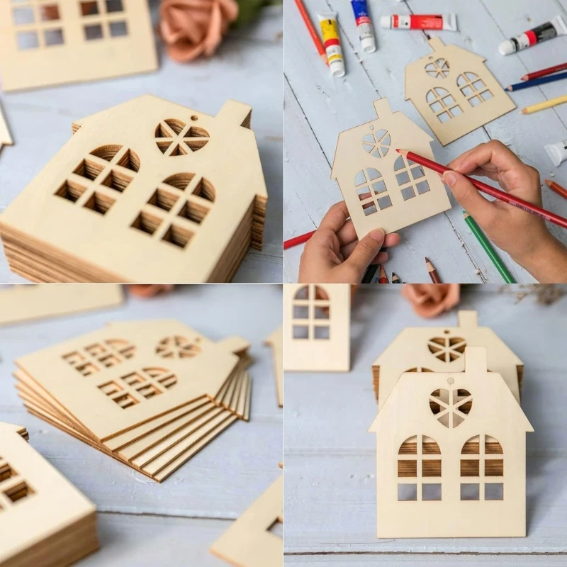 Creative DIY Crafts Set of 10 House Shaped Pendant for Art Exploration