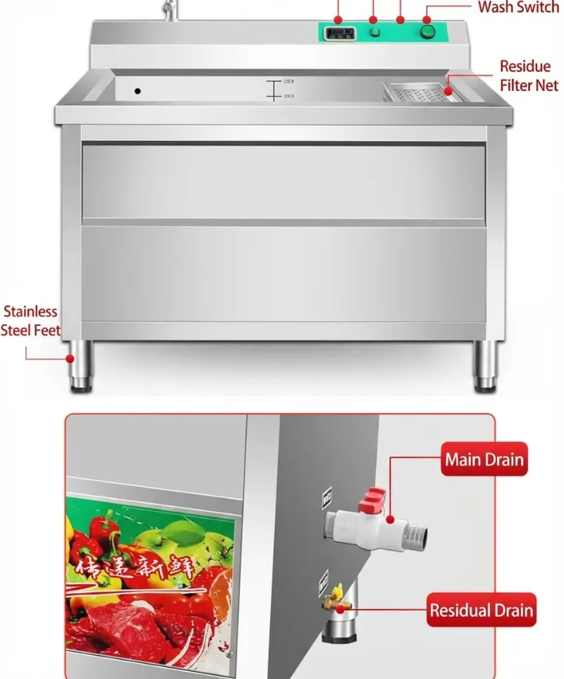 Automatic Vortex Fruit Washer for Central Kitchen Vortex Vegetable Washer