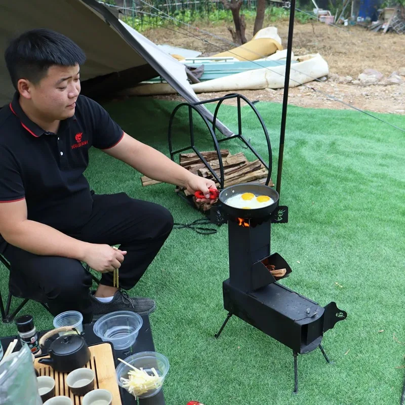 Outdoor Carbon Steel Kitchen Stove For Campers Multi-Fuel Wood Burning Rocket Stove With Viewing Glass Camping Grills