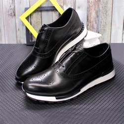 Men's Premium Genuine Leather Shoes Comfortable Casual Men's Shoes Non-Slip Sole Brogue Sneakers Wedding Dating Men's Shoes