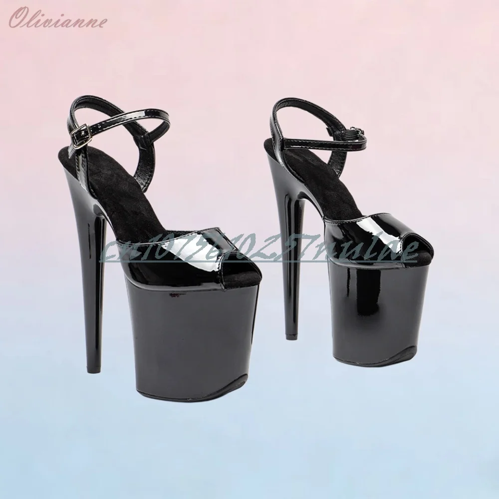 

Dancing High Heel Sexy Hot Sandals Black Shiny PU Platform Performance Fashion Women Shoes 2026 Stage Women Dance Shoes