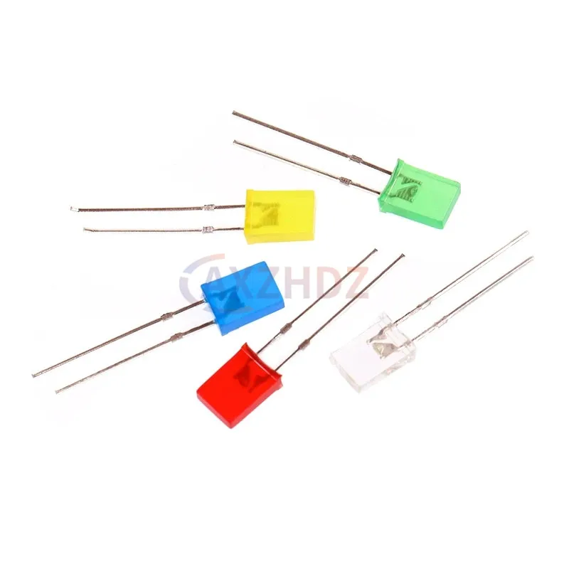 100PCS Square LED 2×5×7mm Emitting Diode Lamp White Red Green Blue Yellow Diffused Color Rectangular DIY Indicator 257 2*5*7MM