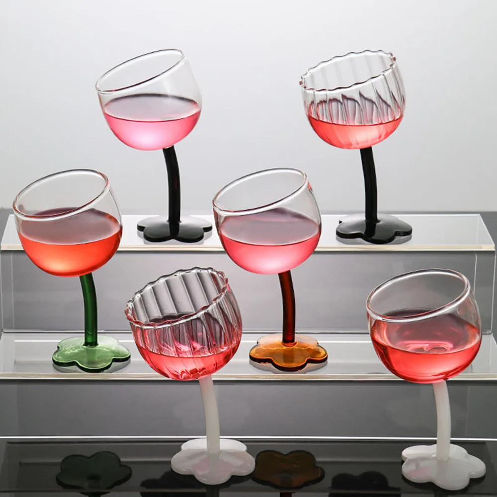 Funny Crooked Flower Red Wine Glasses Cute Wineglasses Cup For Champagne Vin Rouge Brandy Goblet Home Bar Glass 200ml