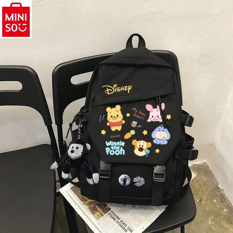 Disney-mochila com zíper para estudante, grande capacidade, casual, com design urso morango, disney cartoon, nylon, moda