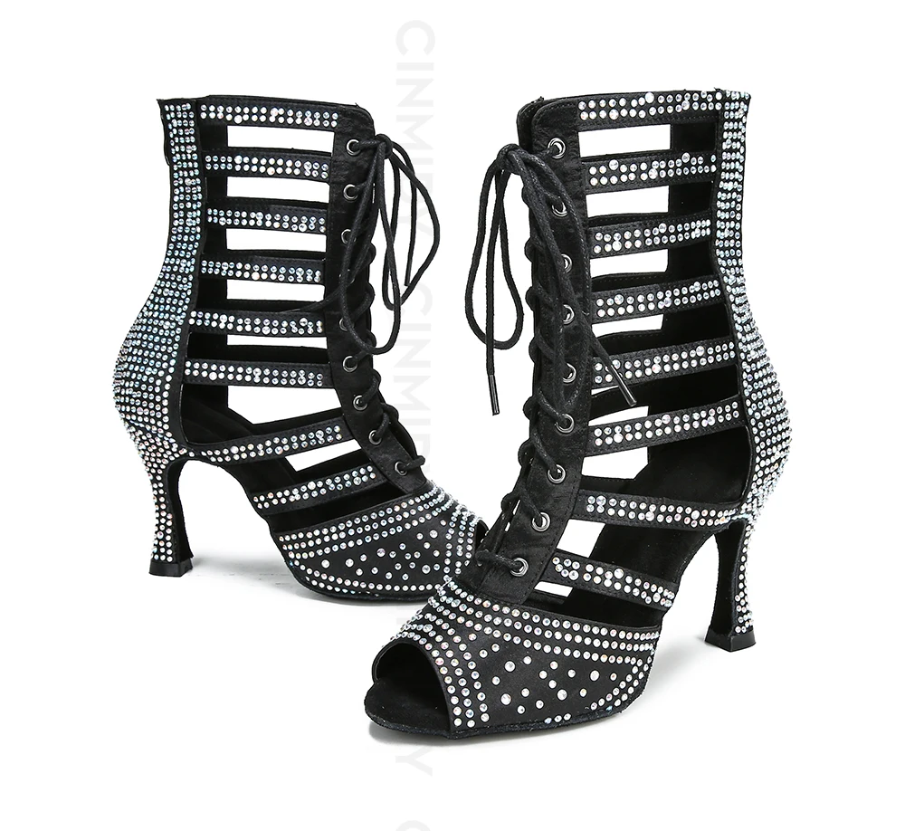 CINMIDY Damen High-Top-Latin-Tanzschuhe, Ballroom-Tanzstiefel, Pole-Dance-Stiefel, Jazz-Party-Tanzstiefel, schwarze Performance-Schuhe – Detail 14