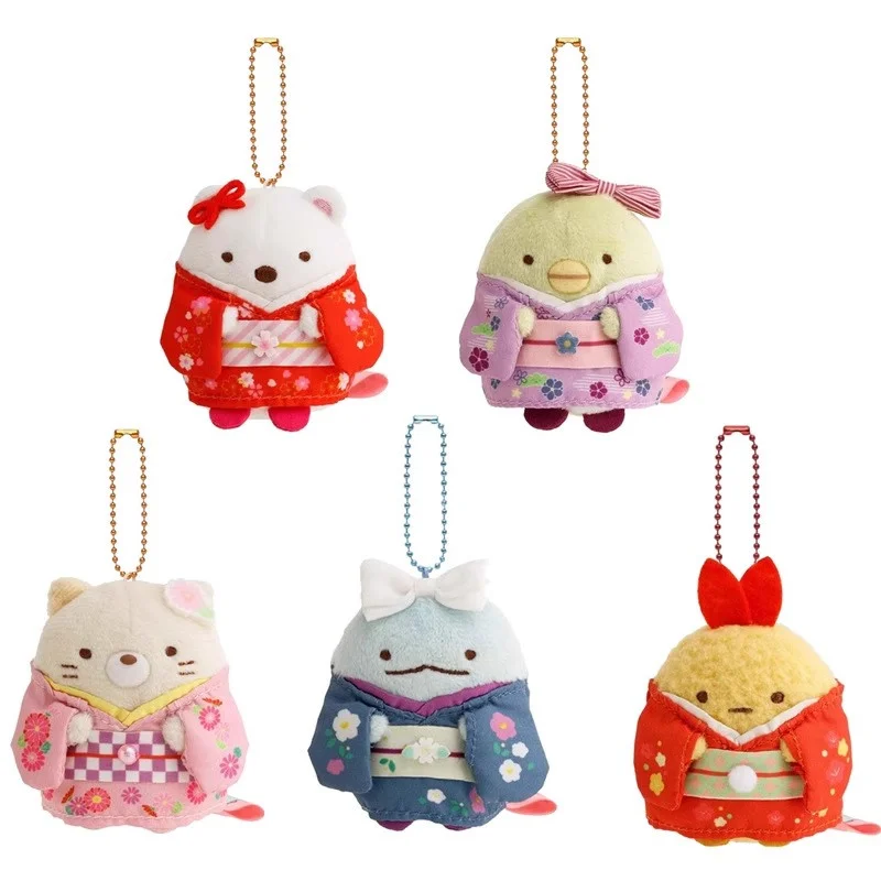 

Sumikko Gurashi Kimono Plush Keychain Mascot Keyring Fried Shrimp Neko Cat Kawaii Cute Bag Keychains Charm Ball Chain Girls Toys