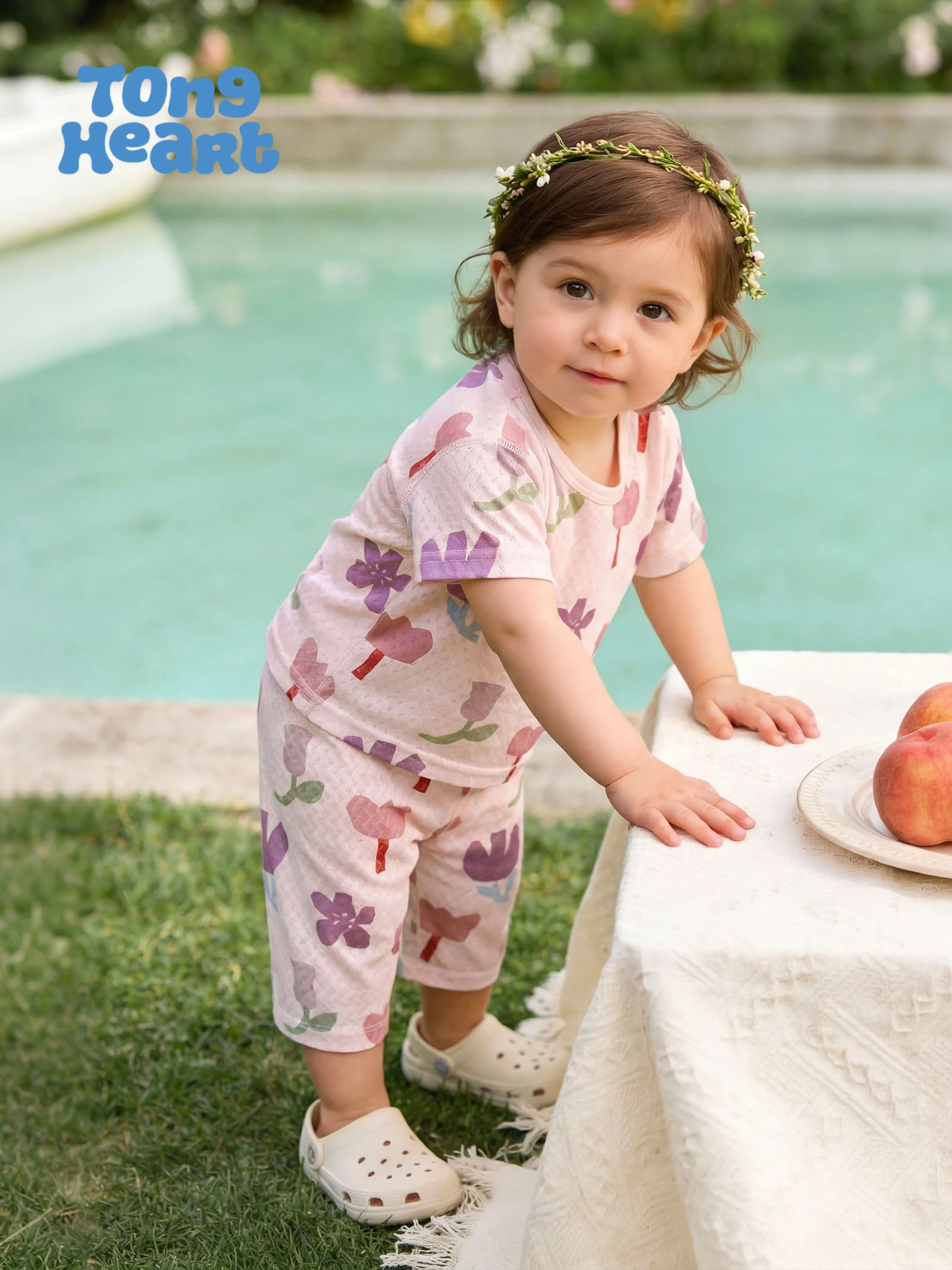 Baby clothing set - summer lightweight children's three-quarter sleeve jacquard breathable infant air conditioning suit