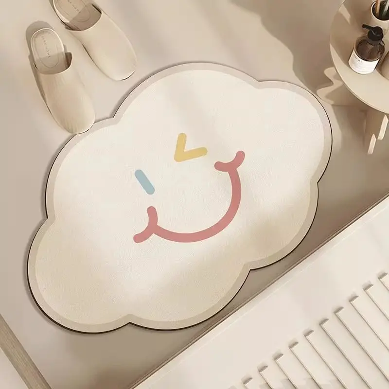 VIKAMA Cream Cloud Cartoon Floor Mat Quick Dry Non Slip Diatomite Bath Rug Kawaii Absorbent Shower Entry Bedroom Doormat