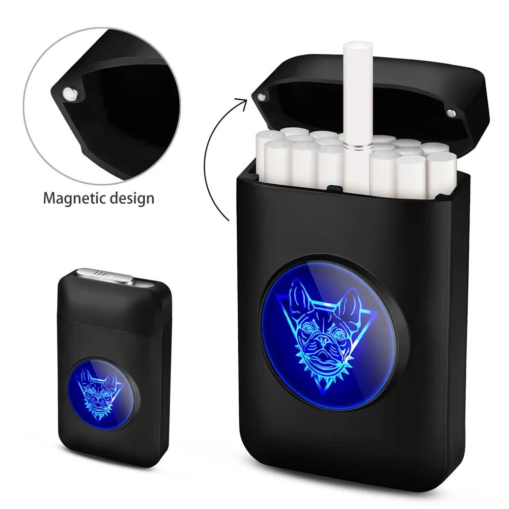 Portable LED Cigarette Cases With Lighter Rechargeable Tobacco Holder Storage Box For 19pcs 84mm Cigarettes Smoking Accessories