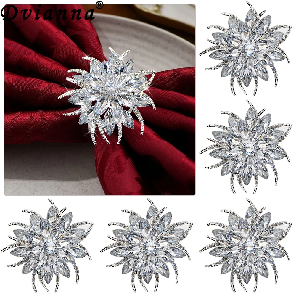 

6PCS Crystal Lotus Napkin Rings, Elegant Metal Table Decor for Wedding/Meditation Party/Yoga Event ,Spiritual Dining Accessories