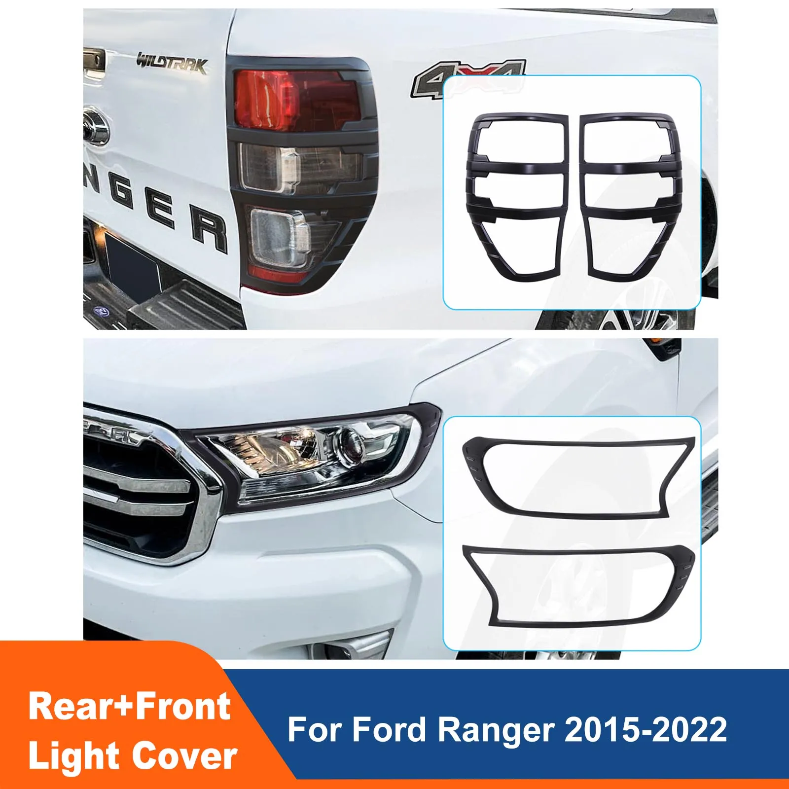 

Car Rear +Front Light Hood Tail light Surrounds Trim Head Light Cover For Ford Ranger 2015-2022 Wildtrak XLT XLS XL Sport